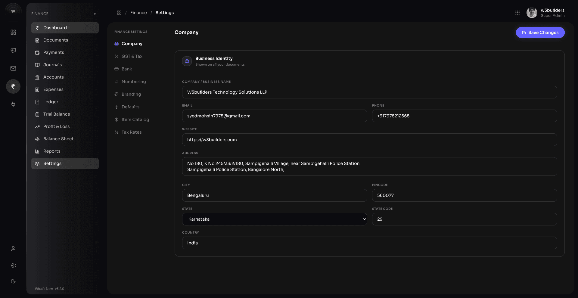 AOP Finance Settings